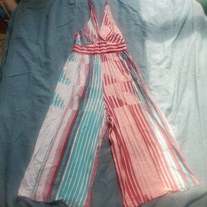 Tracy Reese Anthropologie Jumpsuit - Sz 2 - Red, Aqua, Pink, and White Print